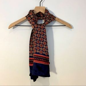 Silk scarf medallion print navy red gold